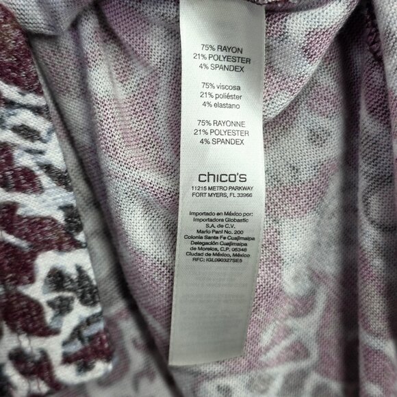 Chicos Zenergy Tunic Top Womens Large 2 Red Paisley Cowl Neck Stretch Boho Artsy - Picture 9 of 9